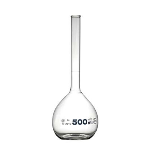 5816. MATRAZ VOLUMETRICO DE VIDRIO 500ML CLASE A LINEA BLANCA C/TAPON ESMERILADO - PYREX