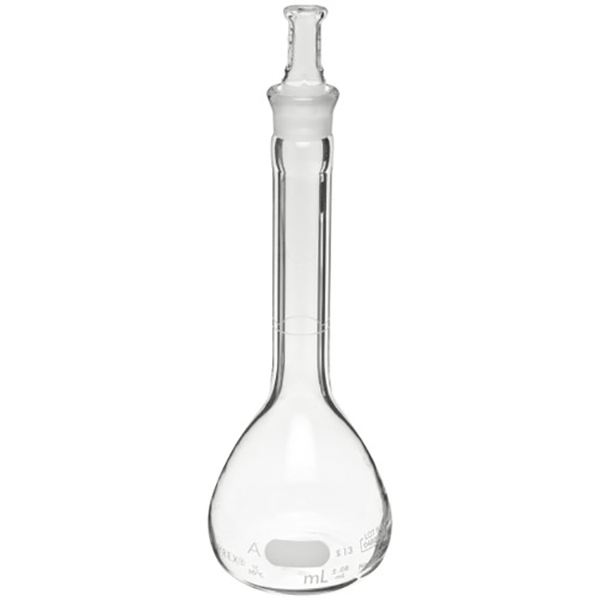 2884. MATRAZ VOLUMETRICO DE VIDRIO 5ML CLASE A LINEA BLANCA C/TAPON ESMERILADO PAQUETE C/2 PIEZAS PYREX