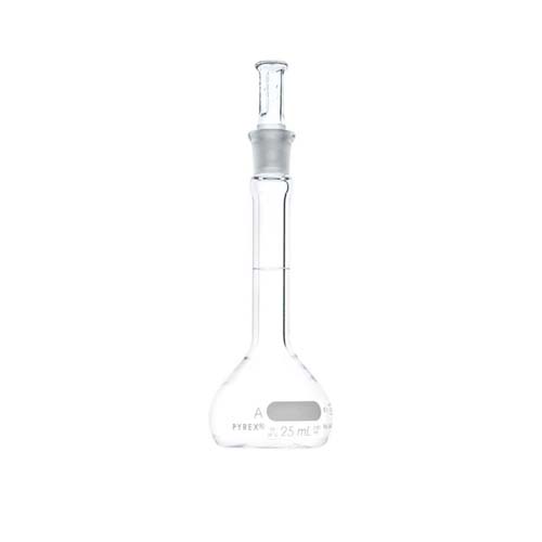 15259. MATRAZ VOLUMETRICO DE VIDRIO 25ML CLASE A CERTIFICADO/SERIALIZADO POR LOTE, C/TAPON DE VIDRIO - PYREX