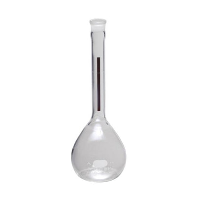 1267. MATRAZ VOLUMETRICO DE VIDRIO CLASE A 50ML LINEA ROJA C/TAPON ESMERILADO - PYREX