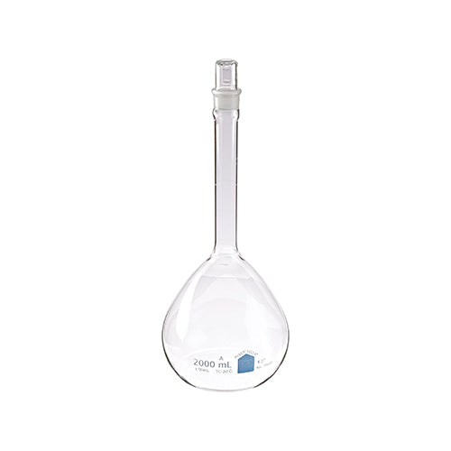 10763. MATRAZ VOLUMETRICO DE VIDRIO 2LT CLASE A CERTIFICADO/SERIALIZADO C/TAPON ESMERILADO - PYREX