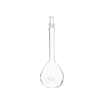 10765. MATRAZ VOLUMETRICO DE VIDRIO 500ML CLASE A CERTIFICADO/SERIALIZADO C/TAPON ESMERILADO - PYREX