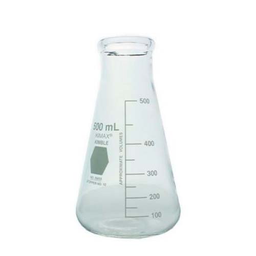 10883. MATRAZ ERLENMEYER DE VIDRIO 500ML BOCA ANCHA GRADUADO C/2 KIMAX