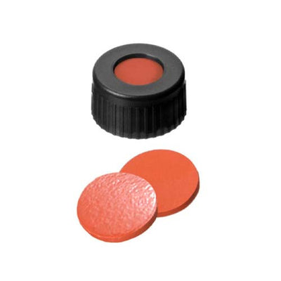 14452. TAPON DE ROSCA DE POLIPROPILENO NEGRO 9MM C/SEPTA PRECORTADA DE PTFE/SILICON C/100 - THERMO SCIENTIFIC