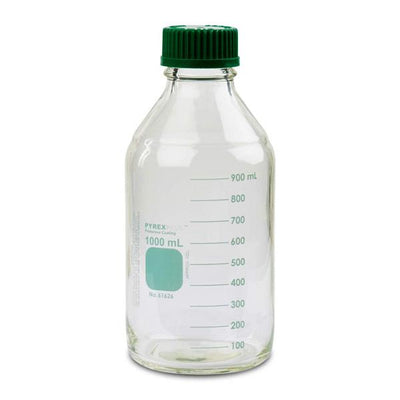 1258. FRASCO VIDRIO CLARO 1LT P/ALMACENAMIENTO DE MEDIOS C/TAPA DE ROSCA VERDE - PYREXPLUS