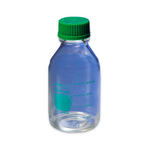 14996. FRASCO VIDRIO CLARO 500ML P/ALMACENAMIENTO DE MEDIOS C/TAPA DE ROSCA VERDE PLUS - PYREX PLUS