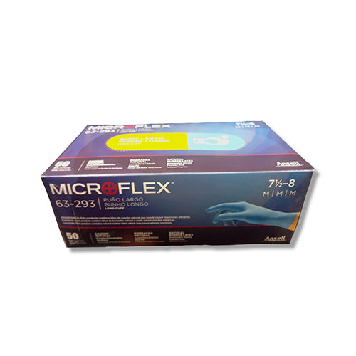 20399. GUANTES DE LATEX AZUL SIN POLVO, DEDOS TEXTURIZADOS, PUÑO EXTENDIDO TALLA CHICA PAQUETE C/50 PIEZAS - MICROFLEX