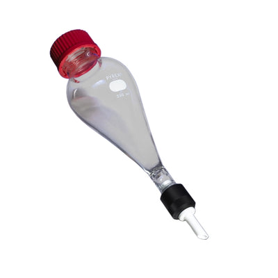 1256. EMBUDO DE SEPARACION DE VIDRIO 2LT FORMA PERA C/LLAVE DE TEFLON Y TAPA DE ROSCA - PYREX