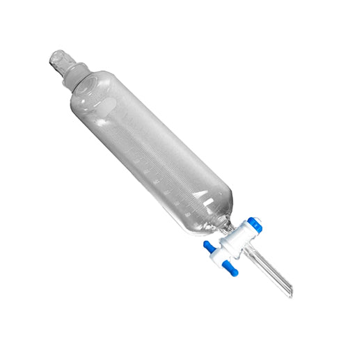10767. EMBUDO DE SEPARACION DE VIDRIO 100ML FORMA CILINDRICA GRADUADA C/LLAVE DE TEFLON JUNTA 24/40 - PYREX