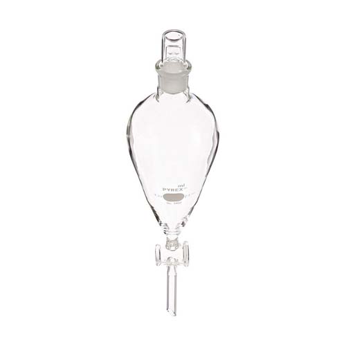 15223. EMBUDO DE SEPARACION DE VIDRIO 2LT FORMA PERA C/LLAVE DE TEFLON Y TAPON ESMERILADO - PYREX