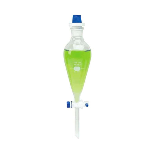 10771. EMBUDO DE SEPARACION DE VIDRIO 250ML FORMA PERA C/LLAVE TEFLON Y TAPON DE POLIETILENO - PYREX