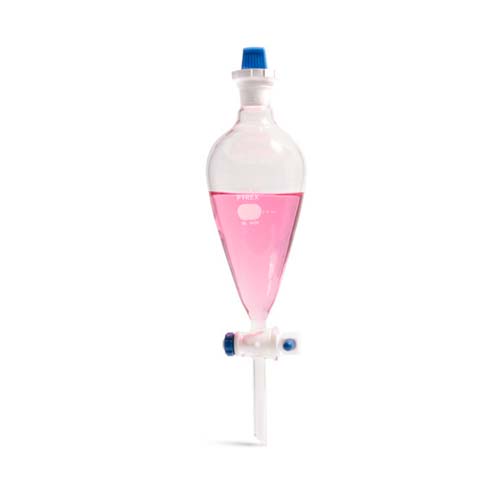 15225. EMBUDO DE SEPARACION DE VIDRIO 2LT FORMA PERA C/LLAVE TEFLON Y TAPON DE POLIETILENO - PYREX