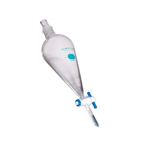 14990. EMBUDO DE SEPARACION DE VIDRIO 1LT FORMA PERA LLAVE TEFLON TAPA VIDRIO CUBIERTA PROTECTORA PLUS - PYREX PLUS
