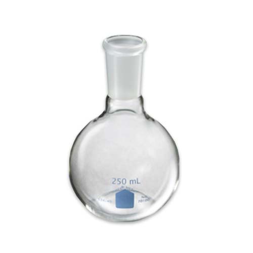15296. MATRAZ EBULLICION DE VIDRIO 1LT FONDO PLANO CUELLO CORTO UNION 24/40  - PYREX