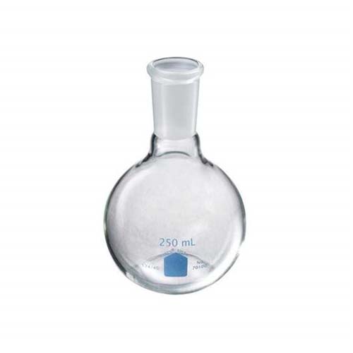 51550. MATRAZ DE EBULLICION DE VIDRIO 250ML FONDO PLANO CUELLO CORTO, JUNTA CONICA 24/40 - PYREX VISTA