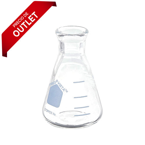 3483. MATRAZ ERLENMEYER DE VIDRIO 25ML BOCA ANGOSTA REUSABLE USO RUDO PAQUETE C/5 PIEZAS - PYREX VISTA