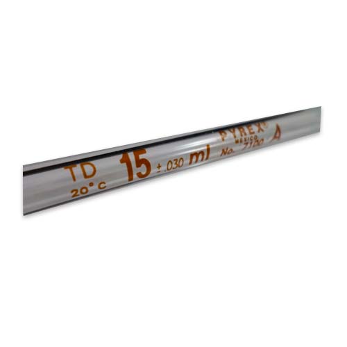 14153. PIPETA VOLUMETRICA DE VIDRIO 15ML CLASE A CODIGO COLOR PAQUETE C/2 PIEZAS PYREX