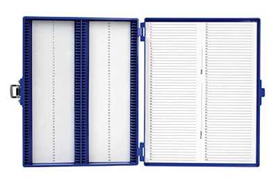 4235. CAJA P/100 LAMINILLAS COLOR AZUL, INTERIOR ESPUMA C/BROCHE HEATHROW