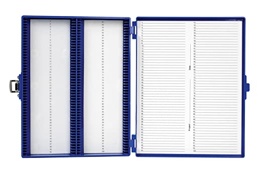 4235. CAJA P/100 LAMINILLAS COLOR AZUL, INTERIOR ESPUMA C/BROCHE HEATHROW