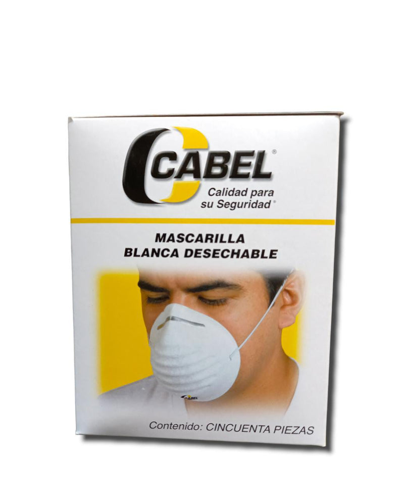 25474. MASCARILLA BLANCA DESECHABLE PAQUETE C/50 PIEZAS CABEL