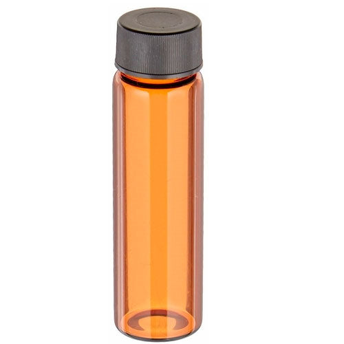 26109. VIAL VIDRIO AMBAR 12ML (3 DRAM) 19X65MM C/TAPA DE POLIPROPILENO NEGRO 15-425MM Y SEPTA TEFLON/F217 C/100 FINNERAN