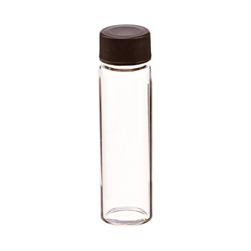 26111. VIAL VIDRIO CLARO 12ML (3 DRAM) 19X65MM C/TAPA DE POLIPROPILENO NEGRA ROSCADA Y SEPTA TEFLON/F217 C/100 FINNERAN