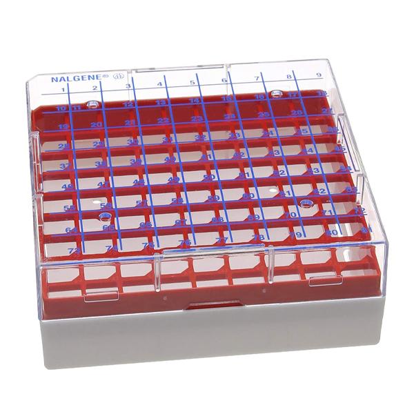 1628. CAJA DE CRIOCONSERVACION DE POLICARBONATO COLOR ROJO P/81 VIALES 1.2/2ML - NALGENE