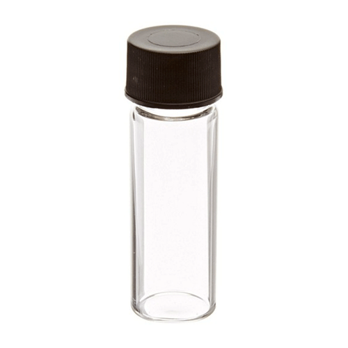 26115. VIAL VIDRIO CLARO 8ML (2 DRAM) 17X60MM C/TAPA DE POLIPROPILENO NEGRO 15-425MM Y SEPTA TEFLON/F217 C/100 FINNERAN