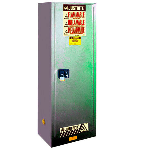 23621. GABINETE DE SEGURIDAD 22GAL DE ACERO GRIS P/PRODUCTOS INFLAMABLES, SURE-GRIP EX, SLIMLINE C/3 ESTANTES Y 1 PUERTA DE CIERRE AUTOMATICO JUSTRITE