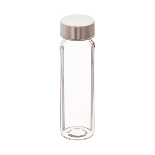 26112. VIAL VIDRIO CLARO 40ML C/TAPA DE POLIPROPILENO BLANCO 24-400MM REVESTIDA DE TEFLON, CLASE 2 PRELIMPIO Y CERTIFICADO CAJA C/100 PIEZAS FINNERAN