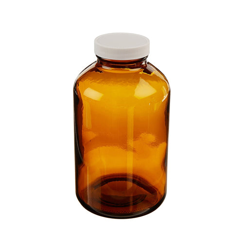 3223. FRASCO VIDRIO AMBAR 950ML BOCA ANCHA C/TAPA BLANCA DE PP Y LINER DE PTFE PAQUETE C/3 PIEZAS - FINNERAN