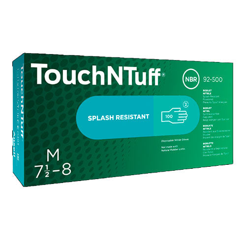 26968. GUANTES DE NITRILO VERDE LIGERAMENTE EMPOLVADOS TALLA MEDIANA PAQUETE C/100 PIEZAS TOUCHNTUFF