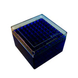22619. GRADILLA P/81 CRIOTUBOS DE POLICARBONATO AZUL C/TAPA TRANSPARENTE C/VENTILACION 132X132X95MM SARSTEDT