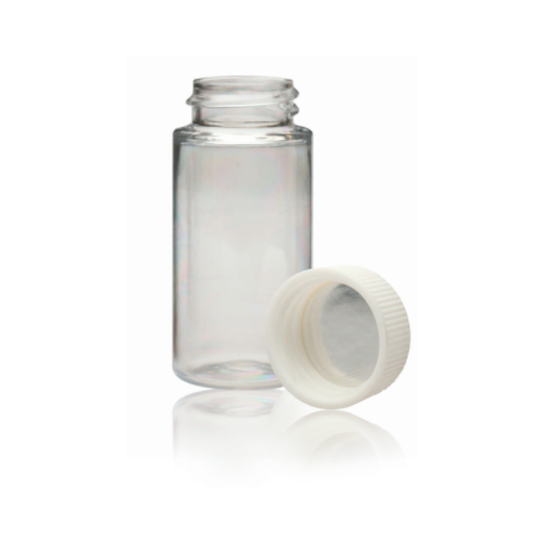 17654. VIAL PET 20ML, 27X61MM P/CENTELLEO LIQUIDO C/TAPA DE POLIPROPILENO Y REVESTIMIENTO METALICO CAJA C/1000 PIEZAS - WHEATON