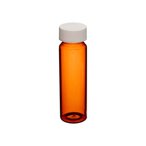 20461. VIAL VIDRIO AMBAR 40ML CON TAPA SOLIDA COLOR BLANCO 24-400MM CON PTFE LINED CAJA C/100 PIEZAS - FINNERAN