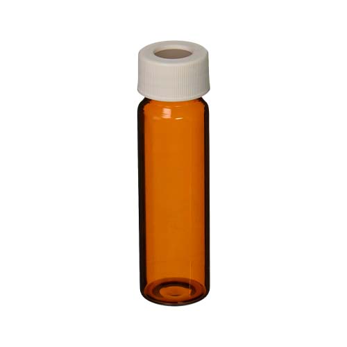 14304. VIAL VIDRIO AMBAR 40ML, CON TAPA ABIERTA 24-414MM, CON SEPTA PTFE/SILICON, PRELIMPIO Y CERTIFICADO CAJA C/72 PIEZAS - FINNERAN