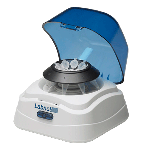 18121. MINICENTRIFUGA C/2 ROTORES 8X1.5/2ML, 3 TUBOS ADAPTADORES Y UN ADAPTADOR DE CORRIENTE C/TAPA COLOR AZUL, 6,000 RPM / 2,000 XG AC 100-240V, 50/60HZ - LABNET