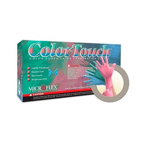 26960. GUANTES DE LATEX ROSA PERFUMADOS COLOR TOUCH TALLA CHICA PAQUETE C/100 PIEZAS MICROFLEX
