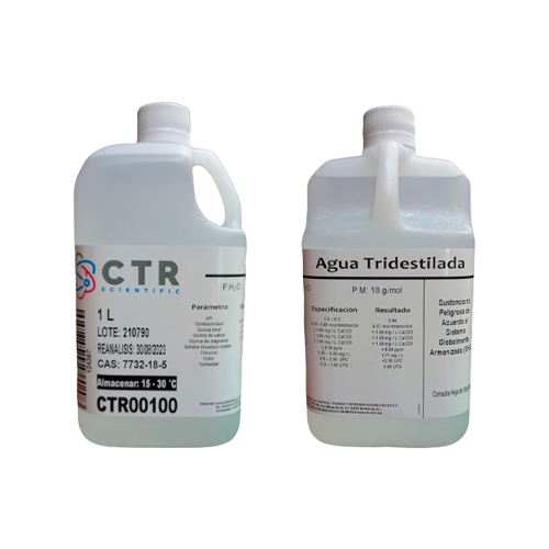 20082. AGUA TRIDESTILADA PLASTICO 1LT PAQUETE C/3 PIEZAS - CTR