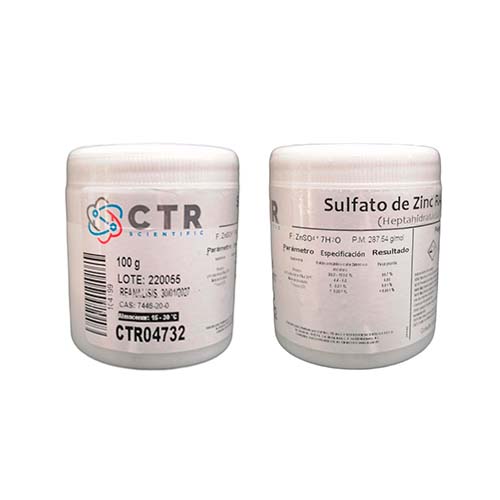 21824. SULFATO DE ZINC HEPTAHIDRATADO RA ACS PLASTICO 100GR PAQUETE C/3 PIEZAS - CTR