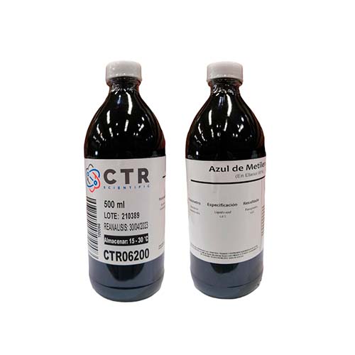 21791. AZUL DE METILENO SOLN 1% EN ALCOHOL ETILICO 96% VIDRIO AMBAR 500ML - CTR