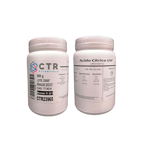 21782. ACIDO CITRICO ANHIDRO USP PLASTICO 500GR PAQUETE C/2 PIEZAS - CTR