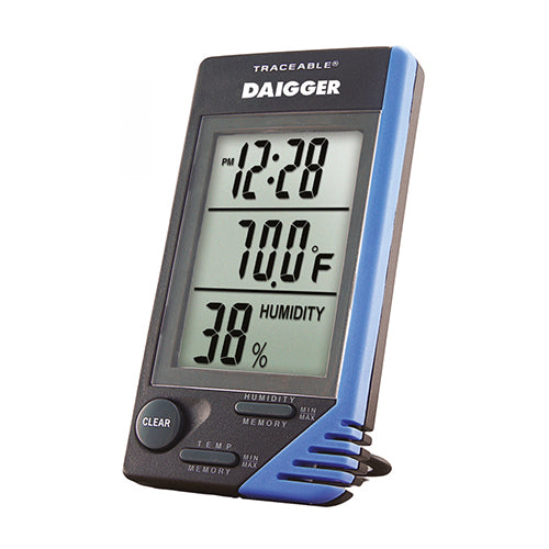 23081. TERMOMETRO DIGITAL DE PARED 0/50°C, HUMEDAD RELATIVA 20-90%, RELOJ AM/PM TRACEABLE A NIST CON BATERIA 90080-06 CONTROL COMPANY