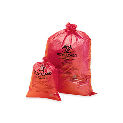 11698.BOLSA DE POLIPROPILENO ROJA P/RESIDUOS BIOLOGICOS (BIOHAZARD) 48X36CM, GROSOR 1.5MIL C/INDICADOR DE ESTERILIZACION CAJA C/200 PIEZAS - BEL-ART