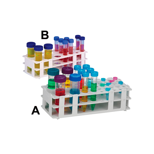 26041. GRADILLA MULTITUBOS DE CENTRIFUGA MIXTA: 4 X 50ML, 7 X 15ML,  25 X 1.5ML, DE POLIPROPILENO BLANCO BEL-ART