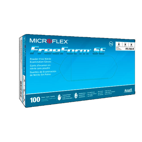 26961. GUANTES DE NITRILO AZUL SIN POLVO, DEDOS TEXTURIZADOS FREE FORM SE TALLA EXTRAGRANDE PAQUETE C/100 PIEZAS MICROFLEX