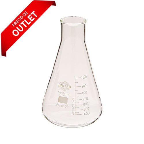 22831. MATRAZ ERLENMEYER DE VIDRIO 1LT BOCA ANCHA UNITED SCIENTIFIC