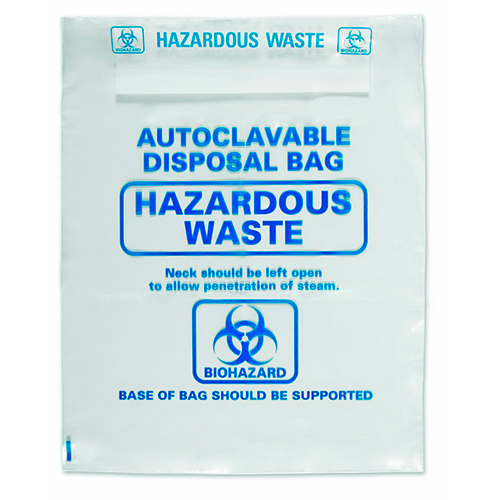 6173. BOLSA DE POLIPROPILENO TRANSPARENTE P/RESIDUOS PELIGROSOS (HAZARDOUS) 81X61CM, AUTOCLAVABLE, DESECHABLE - HEATHROW