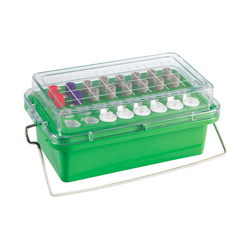 13253.HIELERA MINI, POLICARBONATO P/MUESTRAS 0.5-2ML,  32 LUGARES, TEMPERATURA 0°,  COLOR VERDE C/TAPA PORTA GELES - HEATHROW