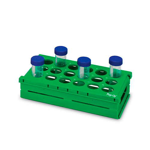 13460.GRADILLA P/18 TUBOS 50ML, 30MM RACK COLAPSABLE, POLIPROPILENO VERDE - HEATHROW